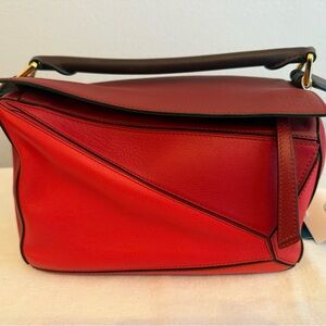 Loewe red colorblock small puzzle bag